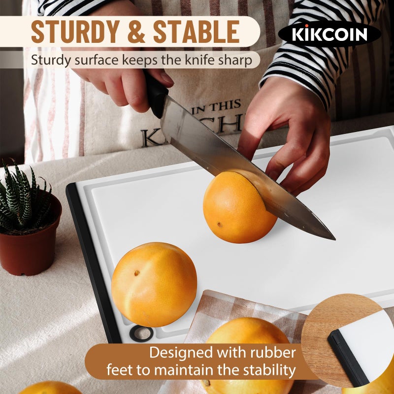 Kikcoin Plastic Cutting Boards for Kitchen  3-Piece Large Cutting Board Set Dishwasher Safe Chopping Boards with Non-slip Feet and Juice Grooves  White  Kikcoin - Image 5